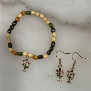 Beaded Bracelet and Cactus Earrings Set